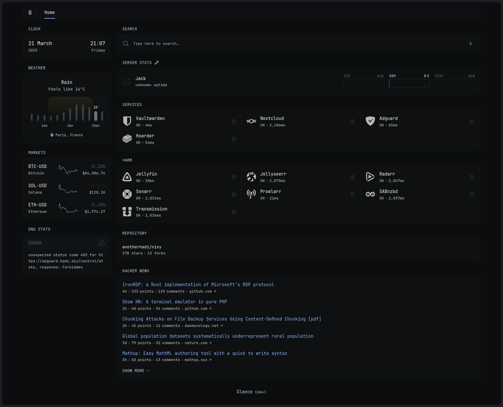 server dashboard
